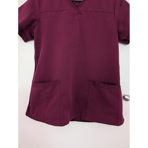 Dickies Wine Red Women's V-Neck Rib Knit Panel Scrub Top Sz S Healthcare Medical - Picture 4 of 8